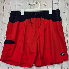 Speedo Mens XXL Swim Trunks Red Navy Blue Cargo Pocket Mesh Liner Board Shorts