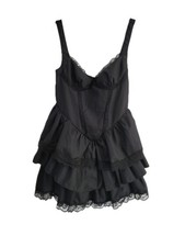 Shein Black Dress Mini Short Puff Tiered Lace Layered Sweetheart Goth Size M