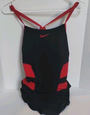 Nike Swimsuit Vex Racerback One Piece Colorblock Black Red Womens Size 10 L EUC
