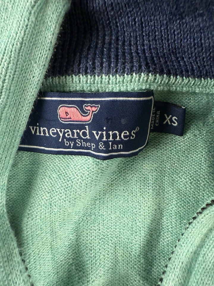 Suéter Vineyard Vines Talla XS Verde Cuarto Cremallera Camisa Oveja Ligero Logo Foto 3 de 4