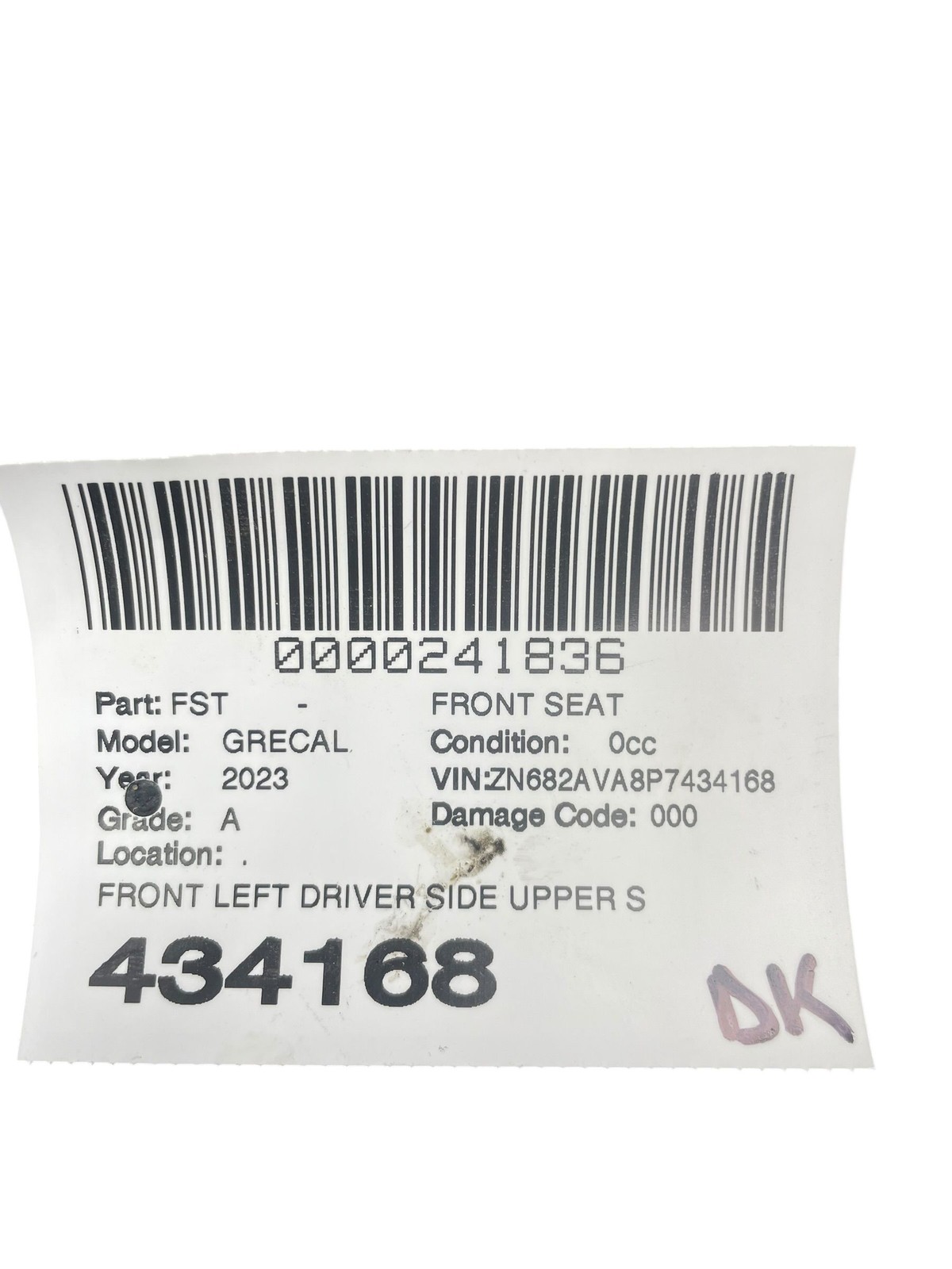 2023 MASERATI GRECALE M182 FRONT LEFT UPPER SEAT CUSHION ASSEMBLY | BLACK (IBK)