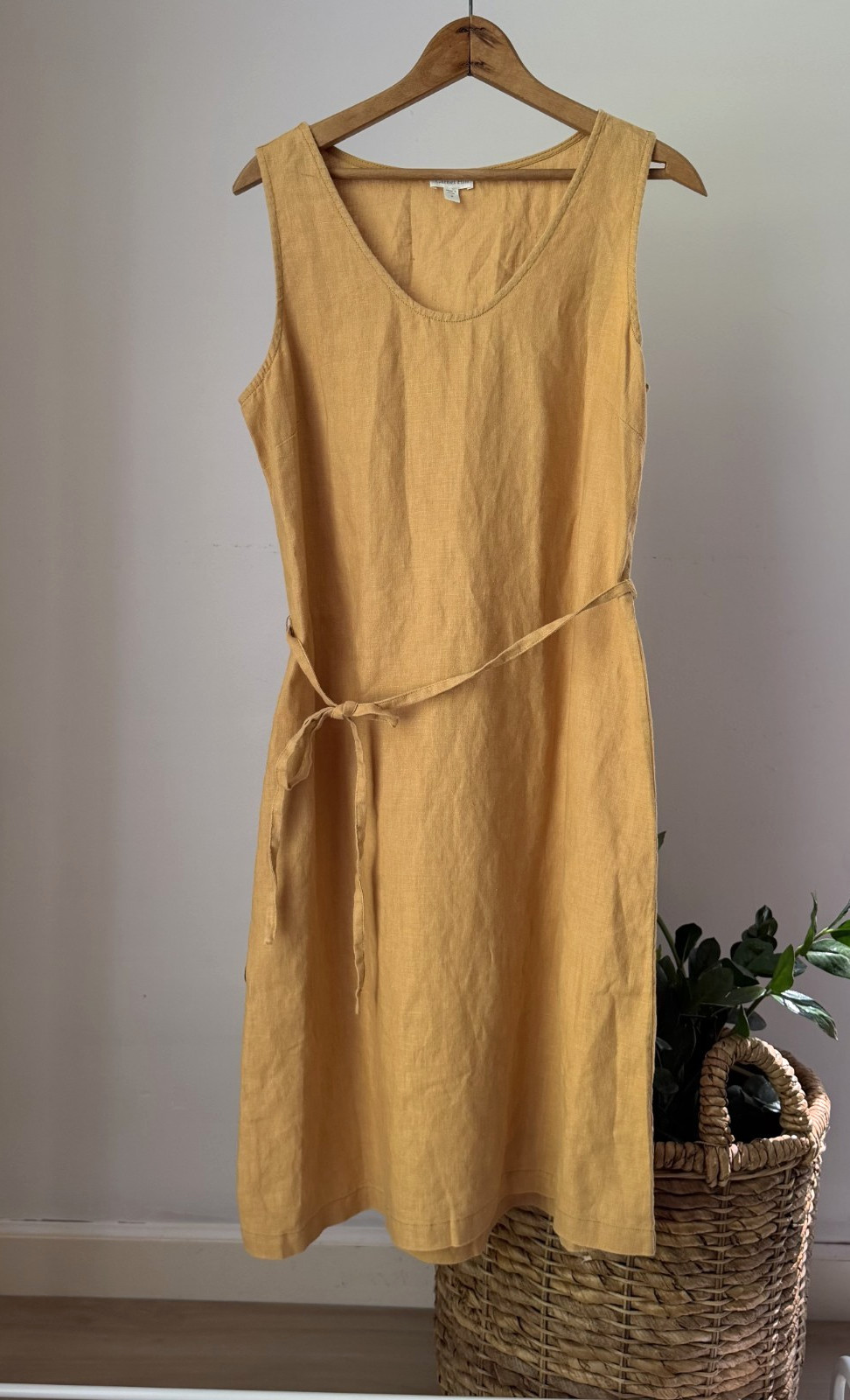 Women's GARNET HILL Mustard 100% Linen Dress Size 8
