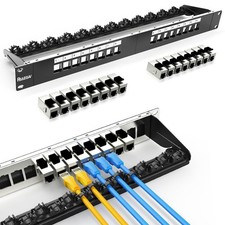 16 Port Patch Panel Cat6A Keystone Jack Shielded 19 Inch Network Panel