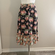 70s floral ruffel tier button up maxi skirt size s
