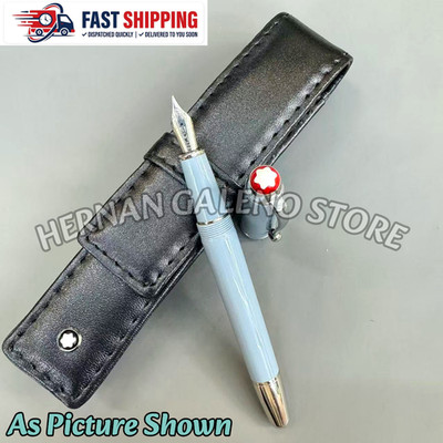 RARE Montblanc 163 Light Blue Fountain Pen Trim With Leather Case VIP Pen