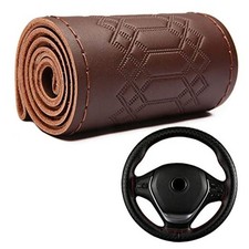 Car Steering Wheel Cover Universal Fit Round Stitch Steering Wheel Wrap Coffee