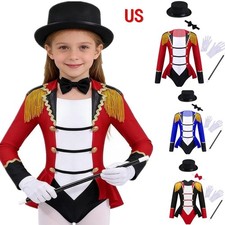 YiZYiF Girls Deluxe Circus Ringmaster Outfits Lion Tamer Ringleader Leotards