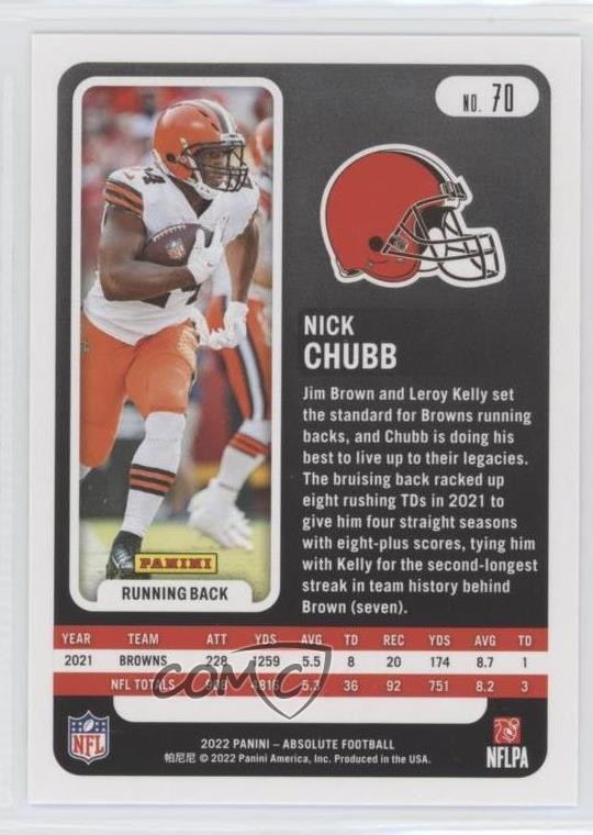 2022 Panini Absolute Yellow Nick Chubb #70 13h3