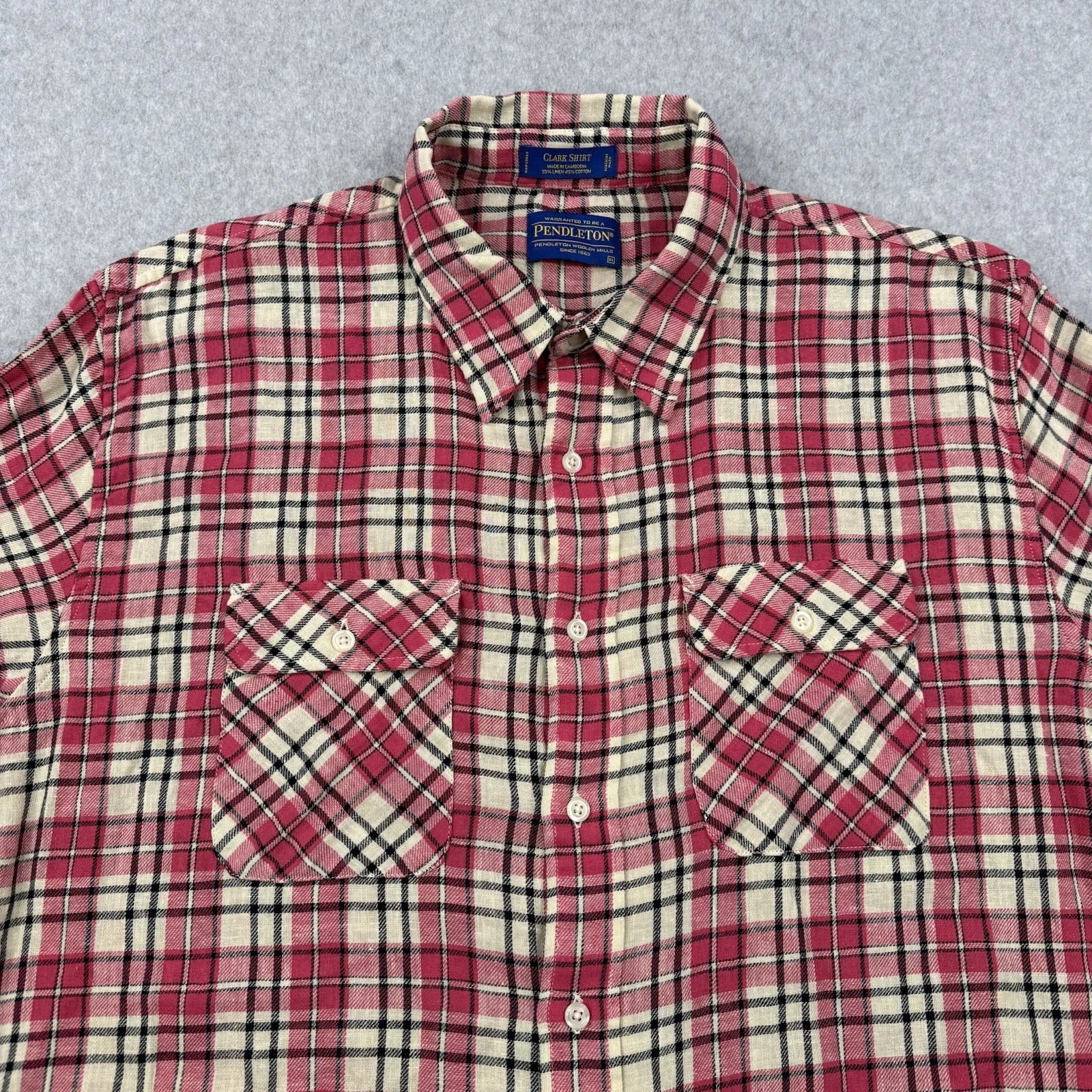 Pendleton Shirt Mens XL Pink Plaid Linen Blend Button Up Long Sleeve Preppy