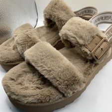 KOOLABURRA by UGG Fuzz On Faux Fur Slide Sandals Tan Dormcore Cozy Fluffy Sz 10