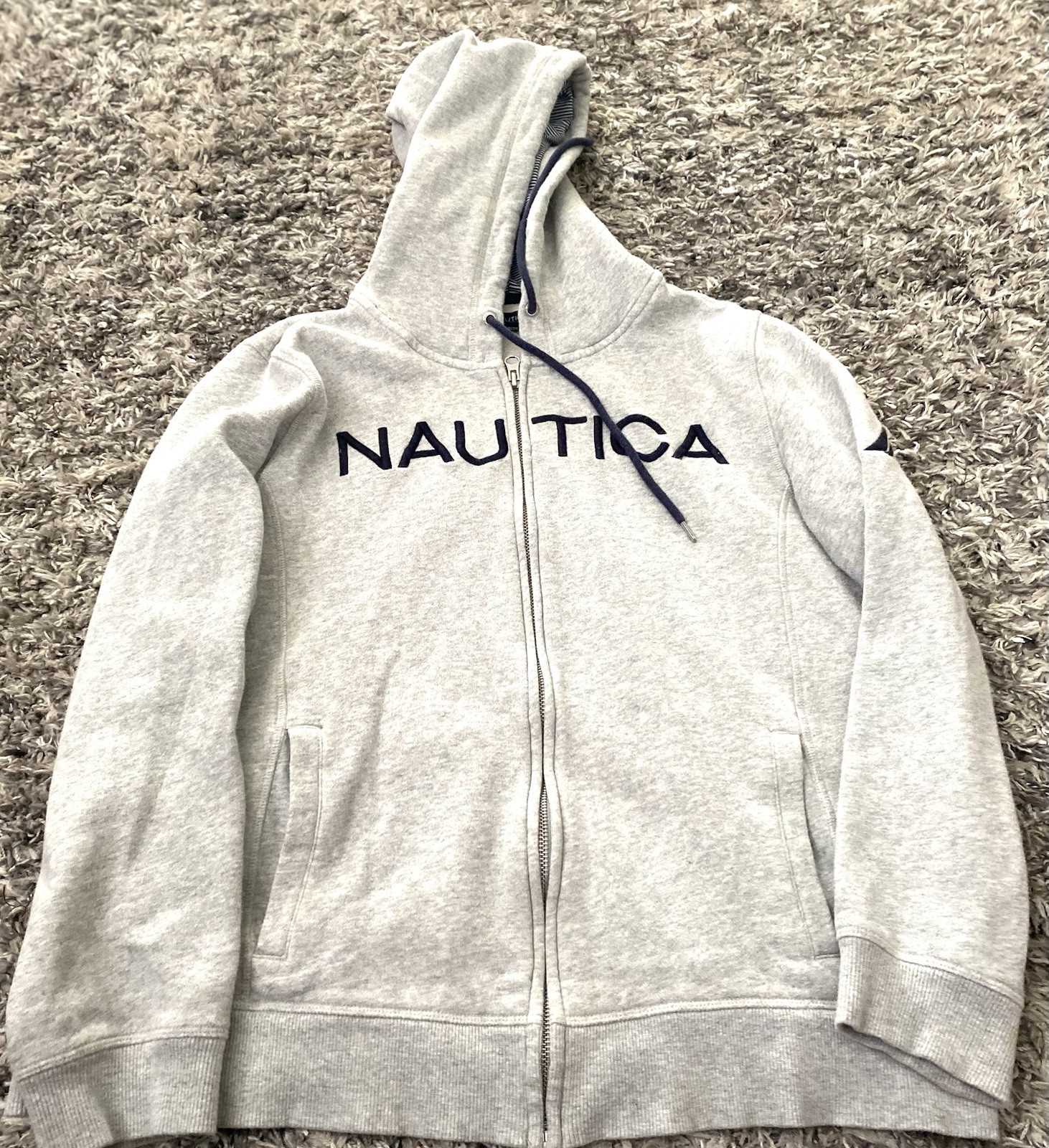 Nautica Gray Fleece Full Zip Hoodie Logo Hooded Men's Long Sleeve XL