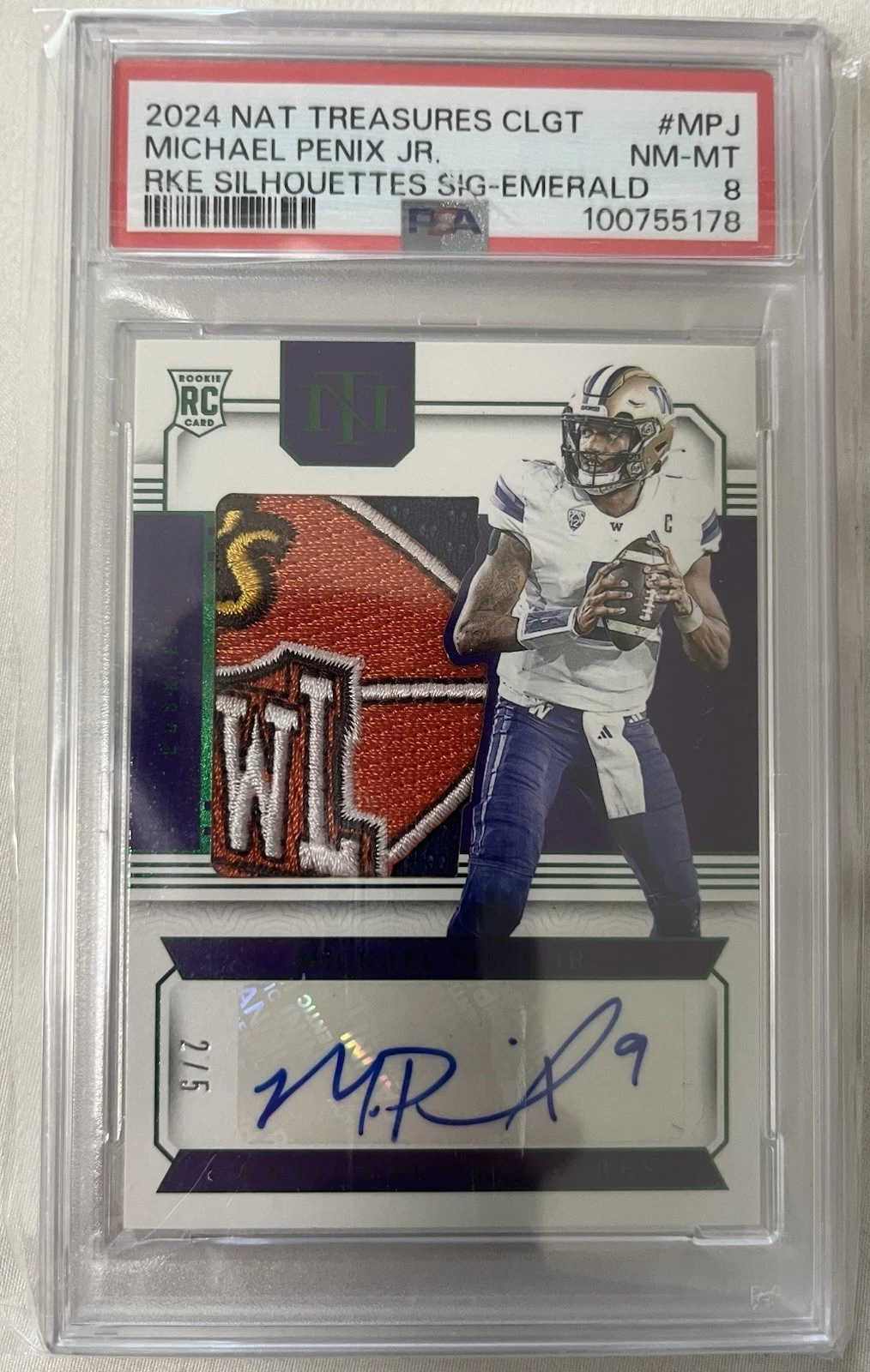 Michael Penix Panini National Treasures Collegiate Rookie Silhouettes Signatures #MPJ Emerald