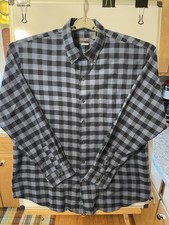 Van Heusen Flex Shirt Mens XL 17-17.5 Blue Black Plaid Button Down Classic Fit