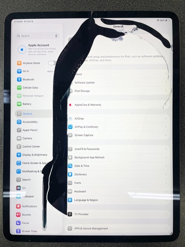 Apple iPad Pro 4th Gen 512GB, 12.9 in Wi-Fi + Cellular-Space Gray - LCD Cracked