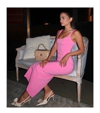 Women's Zara Pink Solid Tailored Fitted Midi Sheath Pencil Dress M