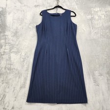 Chadwicks Dress Womens 14T TALL Blue Pinstripe Sleeveless Sheath Lined Office