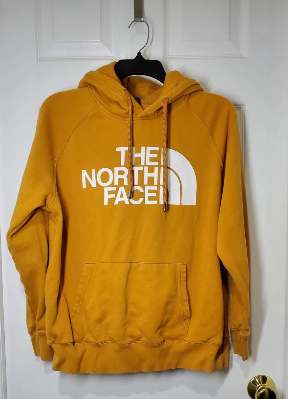 The North Face Women’s MD Pullover Hoodie Yellow Mustard Logo Fleece Lined FA20