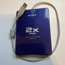 Sony 2X FDD MPF88E USB External 3.5" Floppy Disk Drive Blue Good Condition