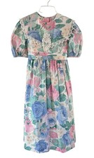 VTG Bonnie Jean Girls Size 12 Floral Long Pastel Dress Lace Bib Made In The USA!