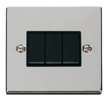 Click Deco VPCH013BK 3G 2-Way 10AX Plate switch, Victorian Polished Chrome (new)