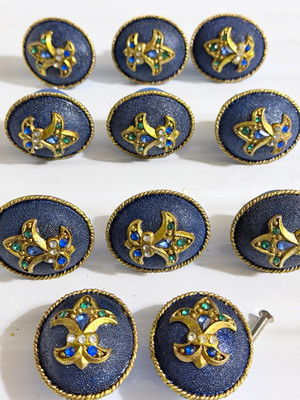 11 Fleur de Lis Cabinet Knobs Navy Blue Gold Jeweled Rhinestone Drawer Pulls