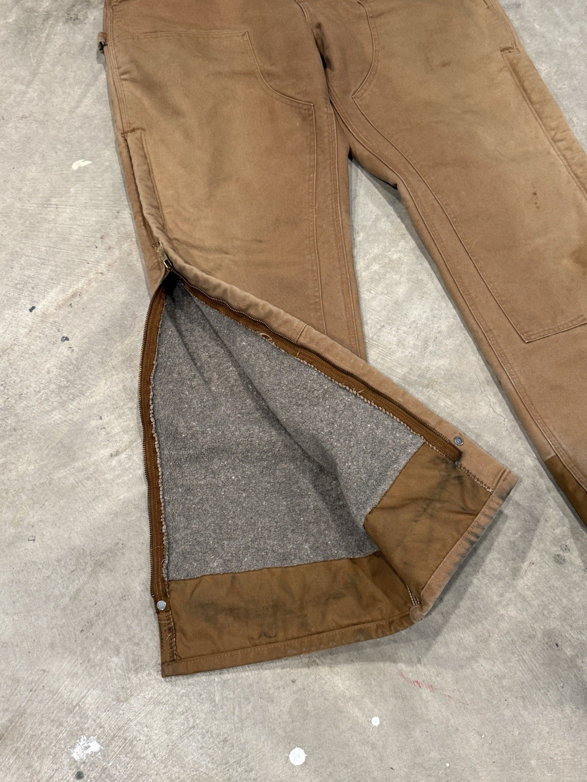 VTG Carhartt B157 BRN Fleece Lined Double Knee Front Work Pants 40x32 Brown Duck thumbnail 5