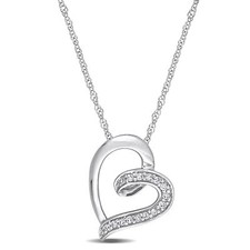 Amour 10k White Gold 1/10 CT TW Diamond Heart Pendant with Chain