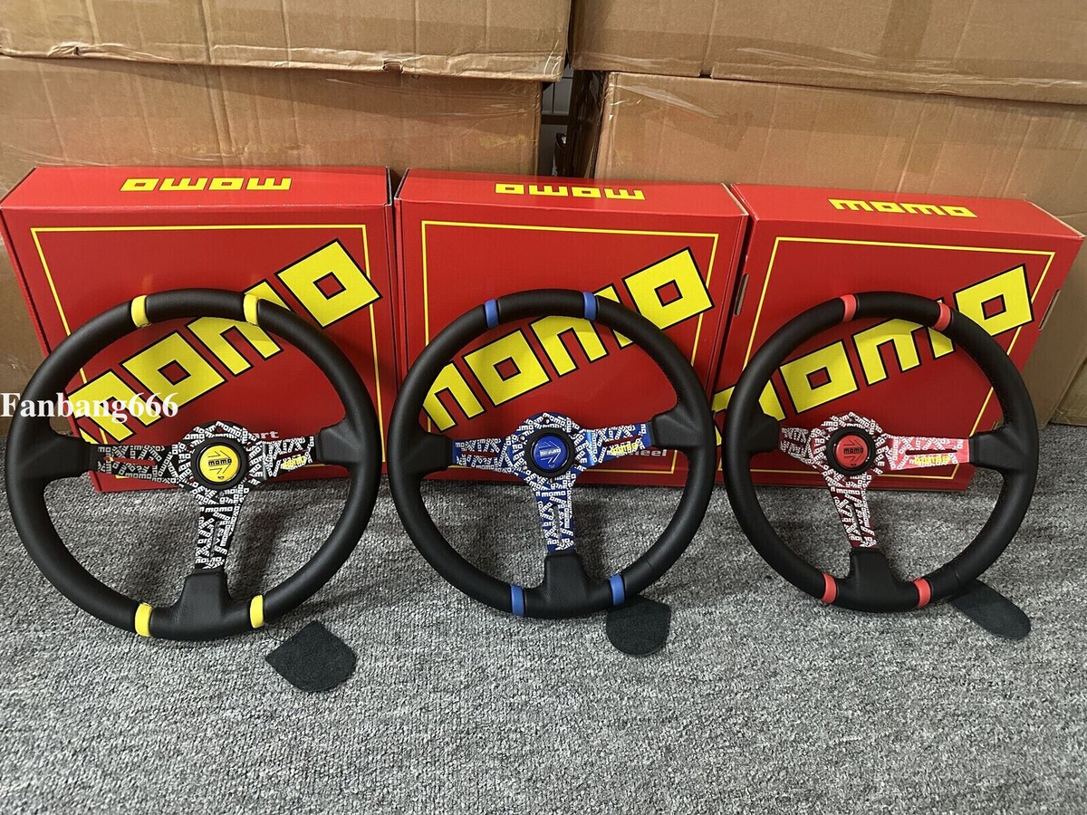 Red momo ULTRA 350mm14''Deep Dish Genuine Leather RacingCar Sport