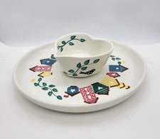Chaparral Pottery 10" Chip Dip Relish Tray Heart Shaped Bowl Birdhouses USA