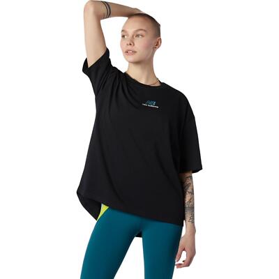 NEW BALANCE DAMEN LEICHTATHLETIK HÖHER LERNEN GRAFIK T-SHIRT TEE OBERTEIL SCHWARZ NEU