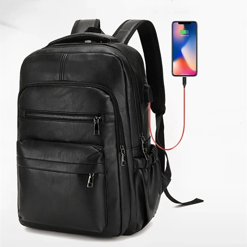 Sac à dos de Chargement USB en cuir PU pour Hommes, Grands Sacs à dos pour Pc. - Photo 1/4