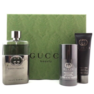 Gucci Guilty Pour Homme 3Pcs EDT 3.0 oz+2.4 oz Deo Stick, 1.6 oz Shower Gel. Men