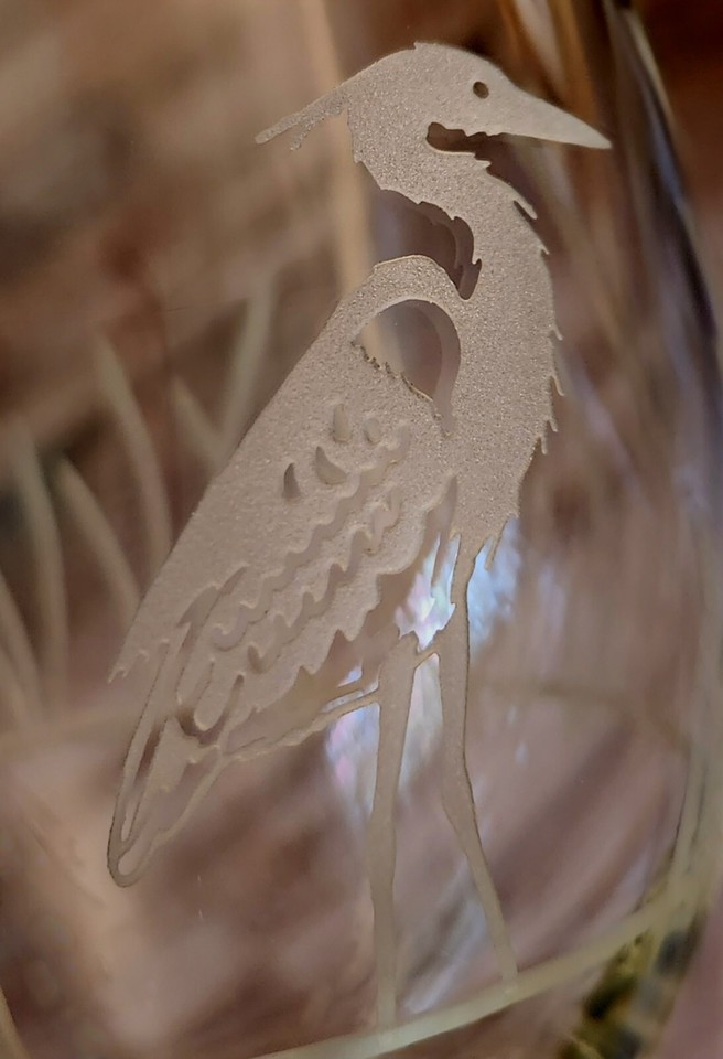 Stunning Set of 4 Etched Heron Wine Glasses RESERVE By Libbey Hard To Find! eBay
