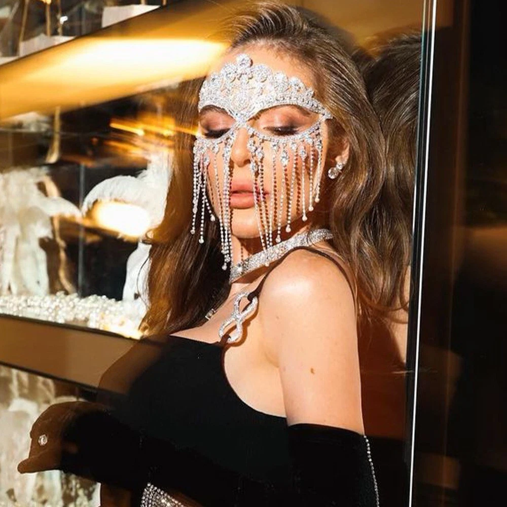 Sexy Women Eye Face Mask Masquerade Chain veil Party makeup Mask BallRhinestone