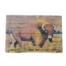 Buffalo Portrait original Oil Painting Larry Geilenfeldt Rustic Reclaimed Wood