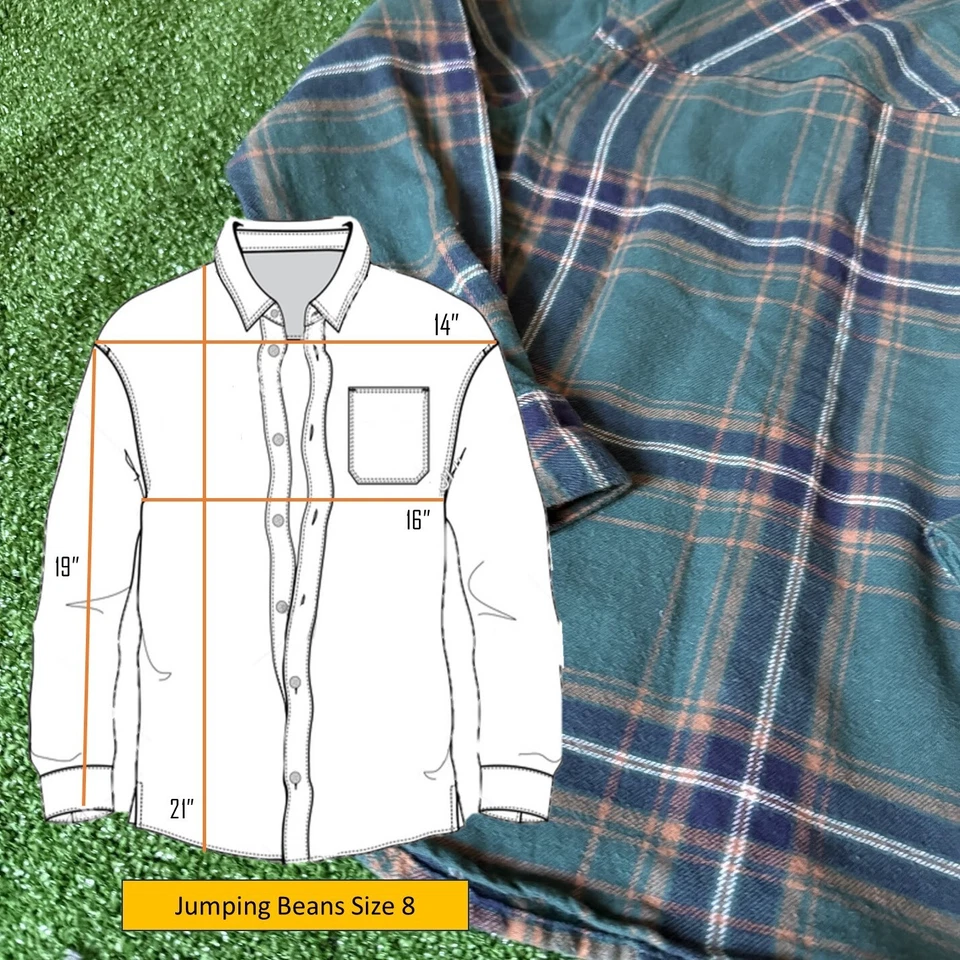 Jumping Beans Button Up Long Sleeve Classic Plaid Green Cotton Shirt Size 8 - Image 2 of 4