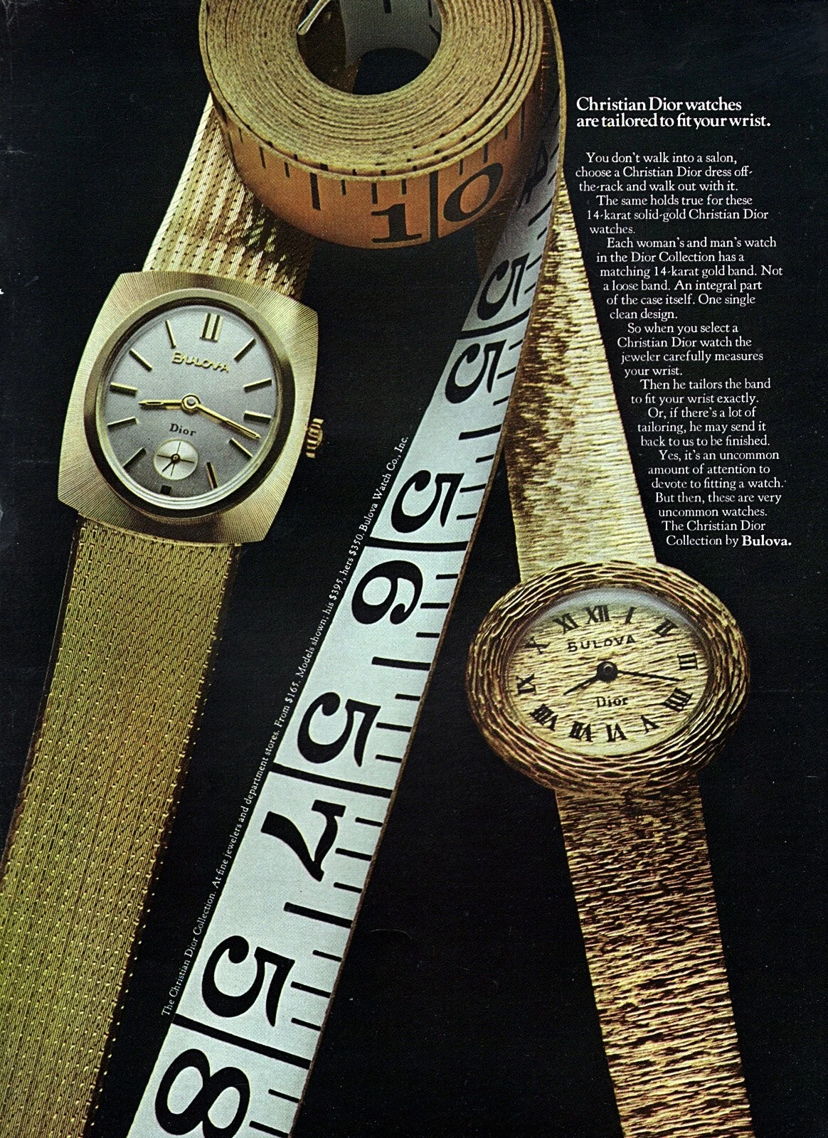 Montre Bulova Christian Dior 1969 collection or original imprimé couleur annonce