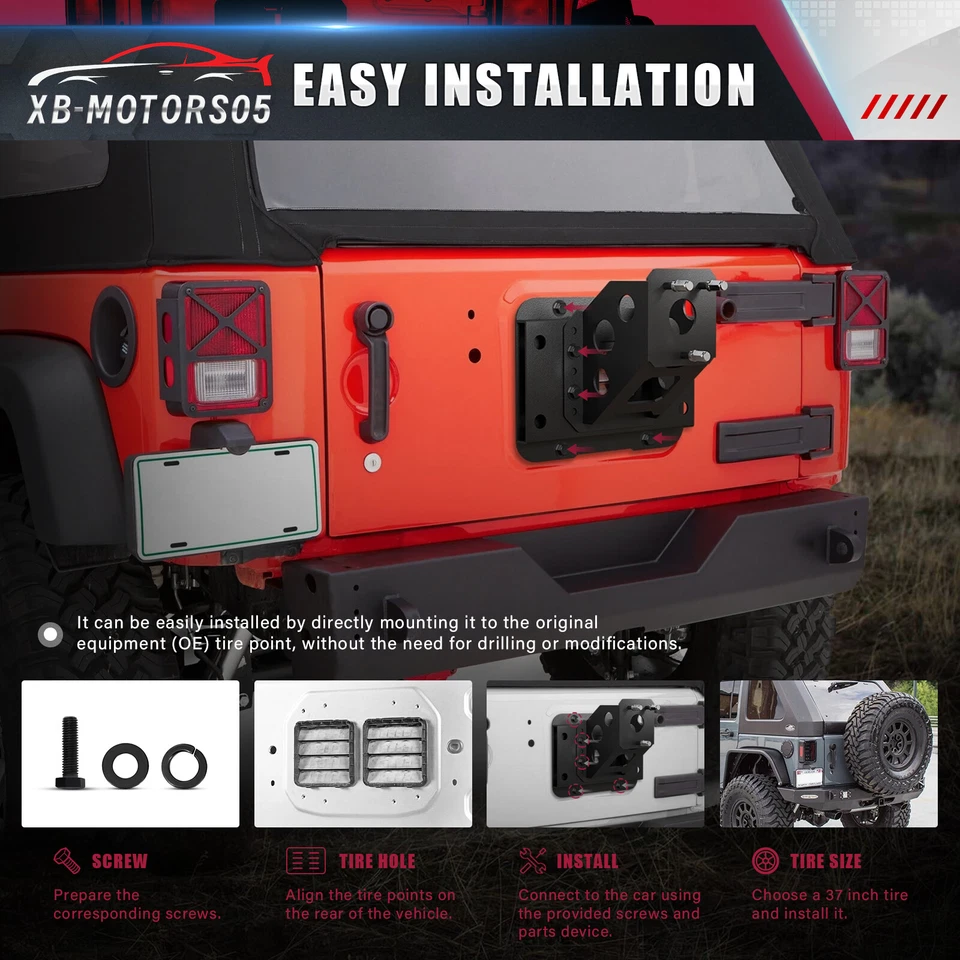 For 2007-2018 Jeep Wrangler JK JKU Unlimited Spare Tire Carrier Adjustable  - Image 4 of 4