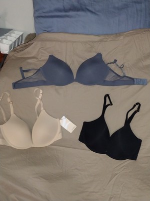 Lively Size 32DD Wireless Padded Push Up Bra Set Of 3 - Black, Beige & Gray