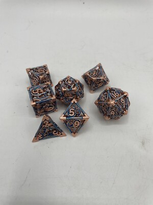 Dnd D20 Metal Polyhedral RPG D6 Hollow Dragon Gold&Blue Handmade D and D Dice Se