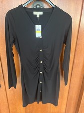 Michael Kors Women's Black Gold Button Down Front LS Dress Medium NWT