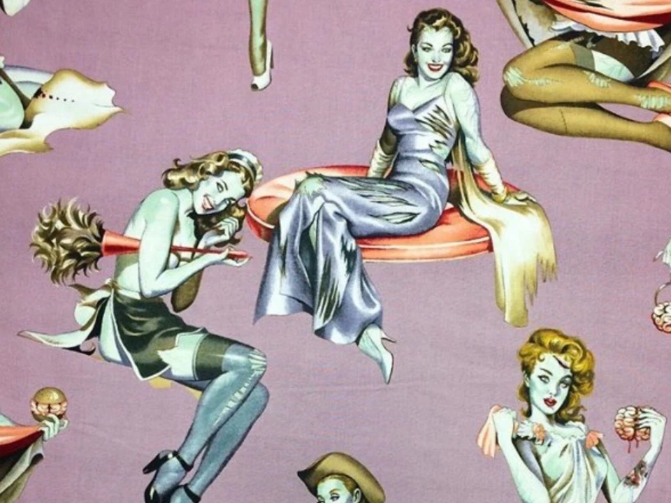 AH206 Hechizado Sexy Pin Up Zombie Niñas Retro Damas Algodón Edredón Tela Foto 3 de 4