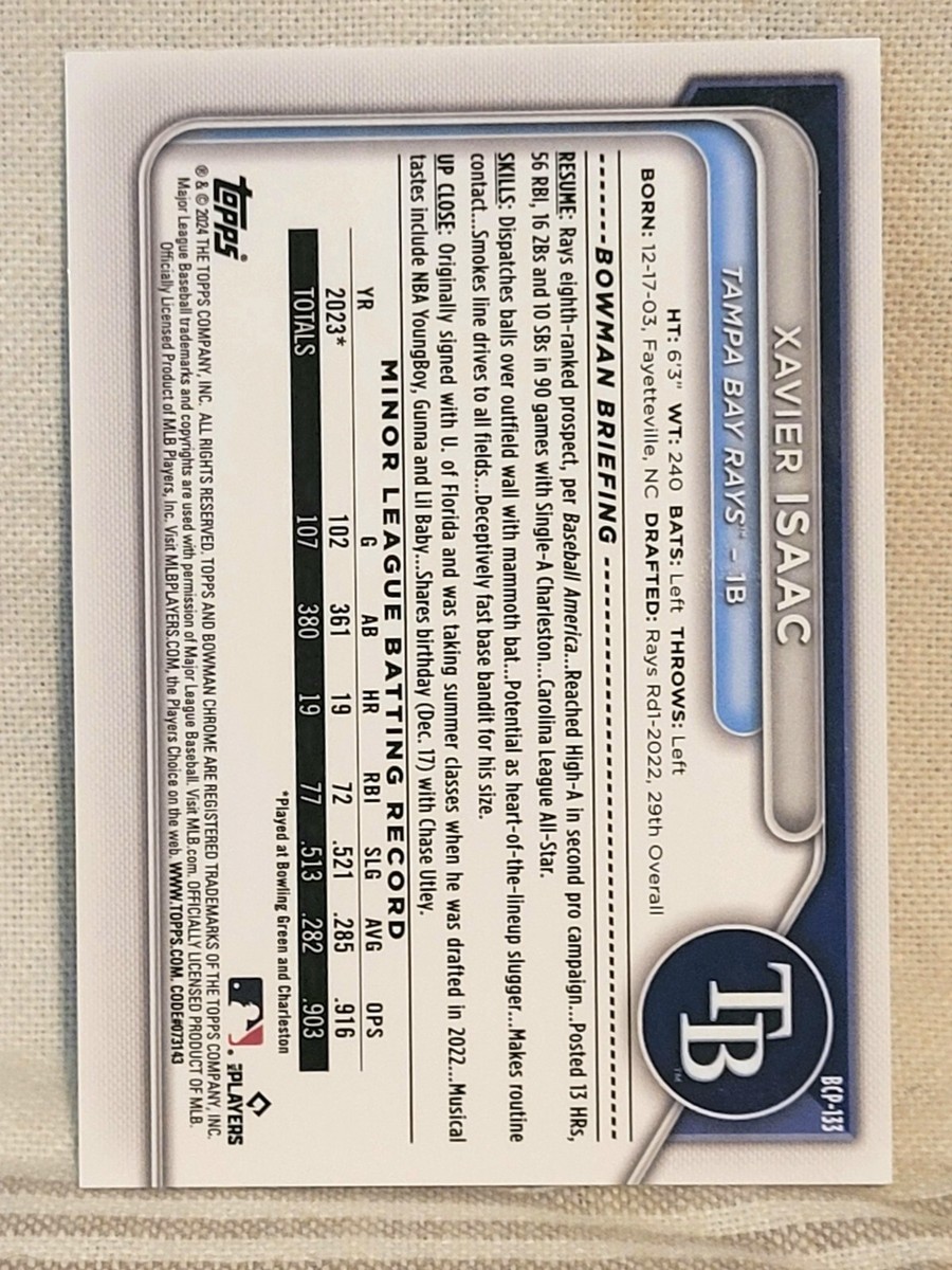Xavier Isaac, Tampa Bay Rays, 2024 Bowman Chrome Lava #'d