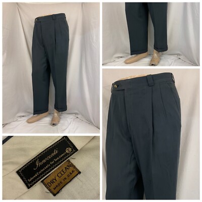 Tom James Pants 34x29 Gray Pleat 100% Wool Straight Made USA YGI V1-543