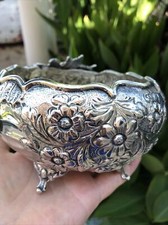 ANTIQUE REPOUSSE SOLID SILVER BOWL 6.2