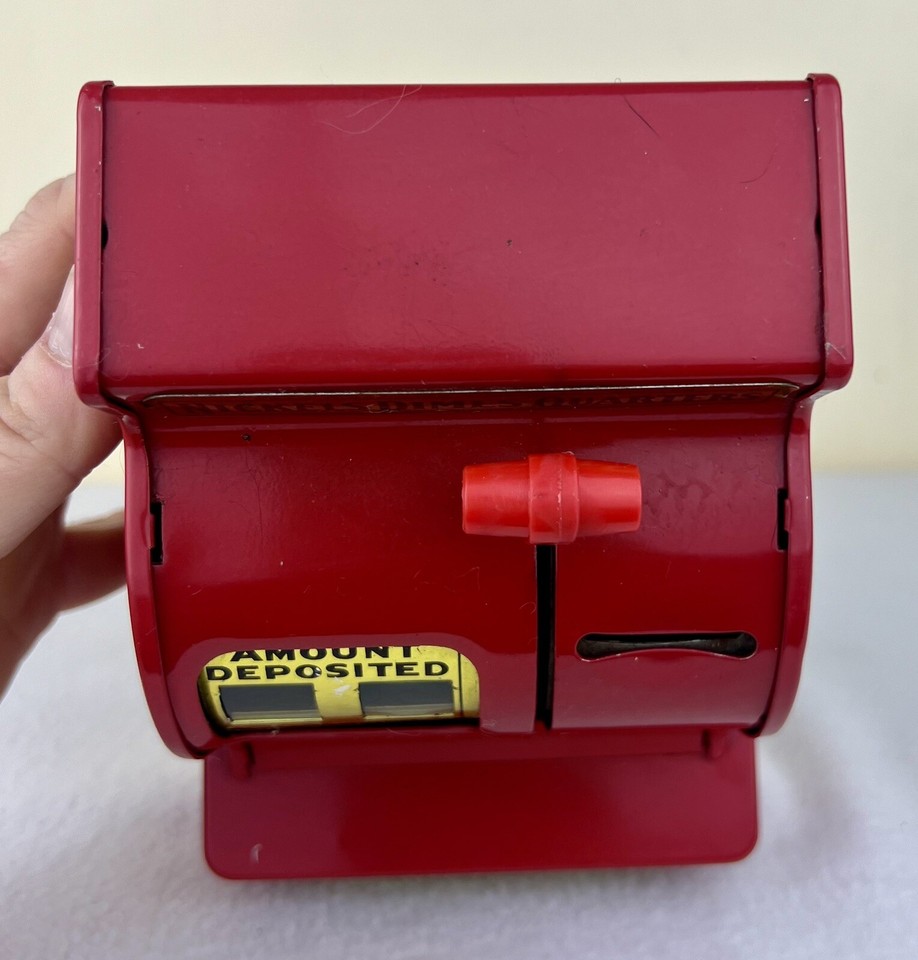 Vintage Red Uncle Sam’s 3 Coin Register Bank Saving Box Western