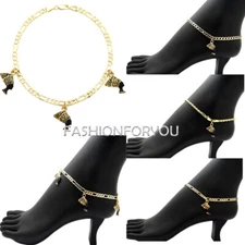 Women's Egypt Queen Nefertiti Charm 4mm 10" Various Chain Anklet Ankle Bracelet 
