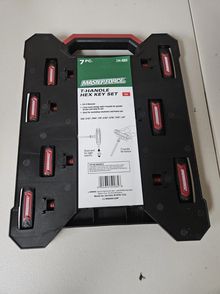 SAE 3/32 7/64 1/8 5/32 3/16 7/32 1/4" T-Handle Hex Key 7 Piece Set Storage Case - Image 3 of 4