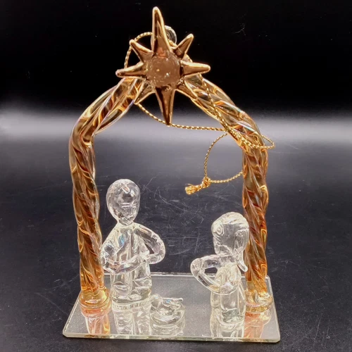 Spun Glass Nativity Ornament Gold Accents Hang Or Stand Holiday Decor EUC