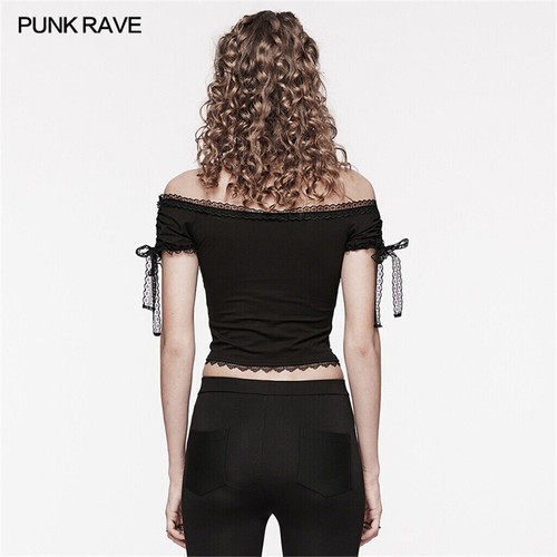 PUNK RAVE Women Lace Punk Gothic Daily Steampunk Black Party Top Sexy t-shirt - Picture 4 of 21